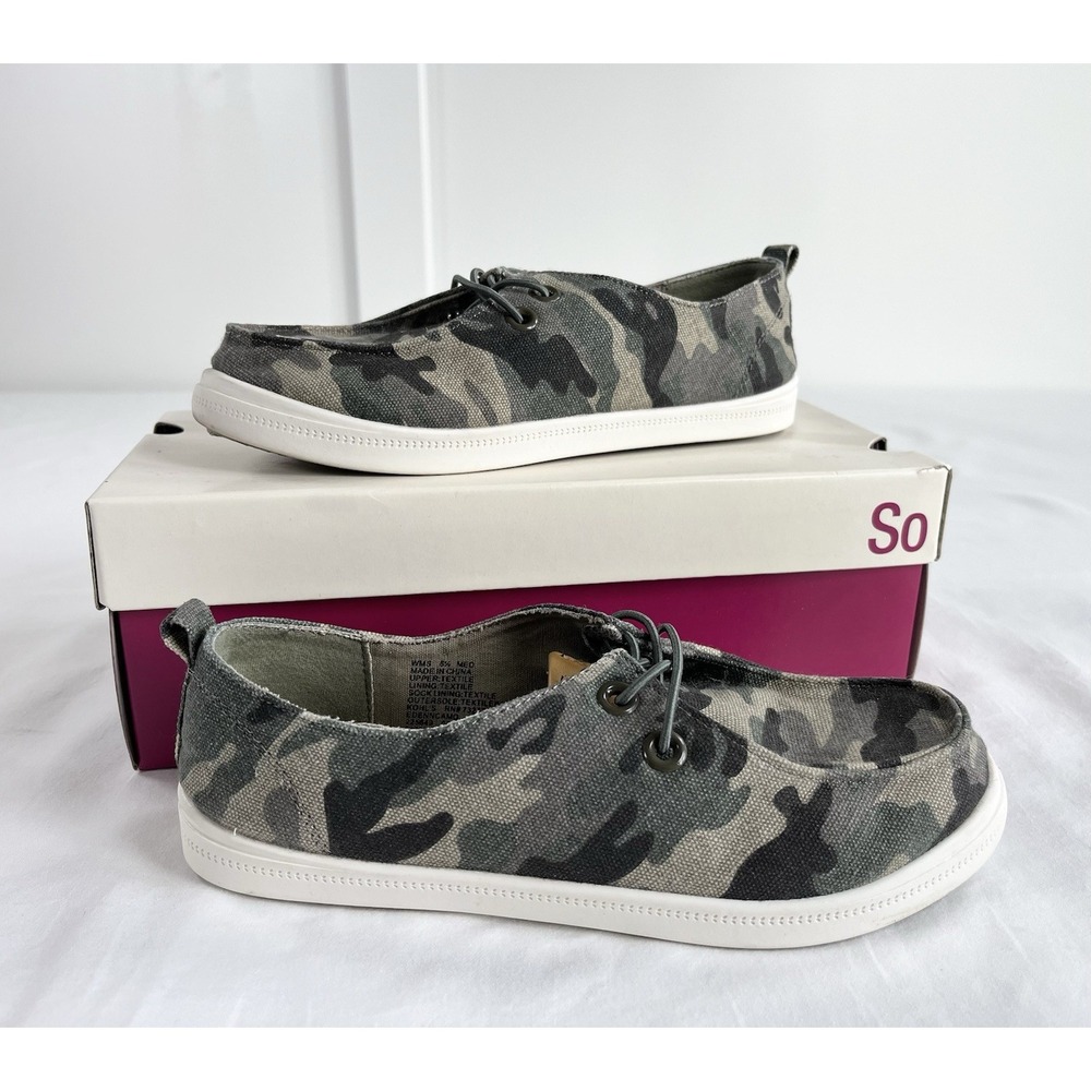 SO Edenn Women's 6.5 Camo Slip On Sneakers Moc Toe Comfort Canvas Shoes